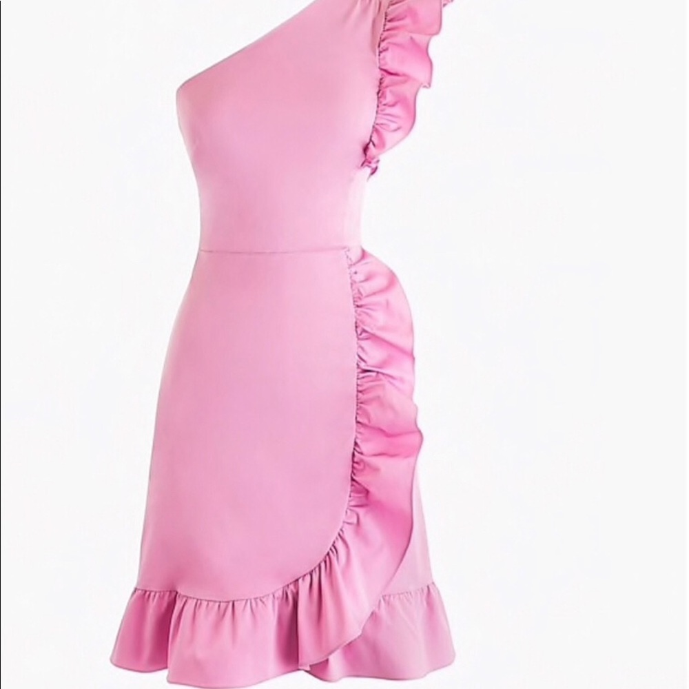 JCrew Pink Ruffle One-Shoulder Dress